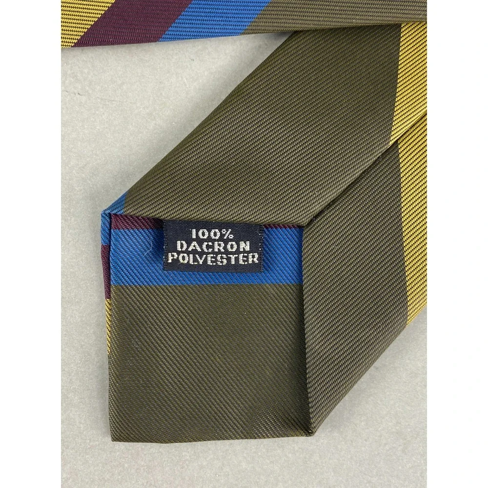VTG Mens Tie Drab Olive Olive Green Burgundy Gold Blue Rep Stripe Dacron 52x3